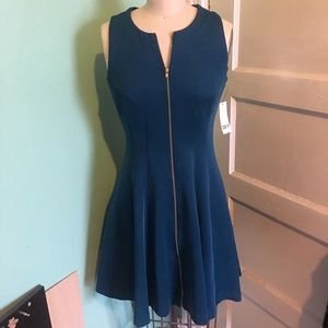 Teal blue full zip dress